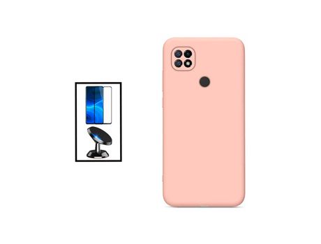 Kit Película de Cristal Templado 5D Full Cover + Funda Silicona + Soporte Magnético de coche para Xiaomi Redmi 10 Power - Rosa
