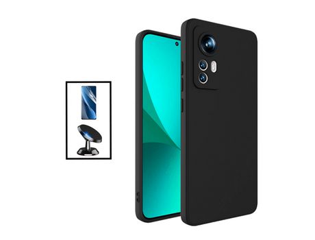 Kit Película Hydrogel Full Cover Frente + Funda Silicona + Soporte Magnético de coche para Xiaomi 12S - Negro