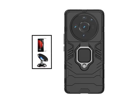 Kit Película de Cristal Templado 5D Full Cover Curved + Funda 3X1 Military Defender + Soporte Magnético de coche para Xiaomi 12S Ultra - Negro
