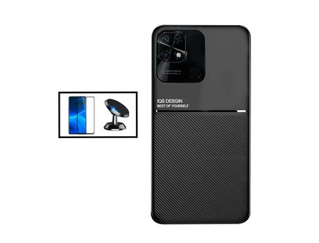 Kit Funda Magnetic Lux + 5D Full Cover + Soporte Magnético de coche para Xiaomi Poco C40 - Negro