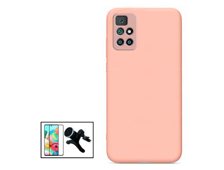 Kit Película de Cristal Templado 5D Full Cover + Funda Silicona + Soporte Magnético de coche reforzado para Xiaomi Redmi Note 11S 5G - Rosa