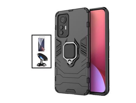 Kit Película de Cristal Templado 5D Full Cover Curved + Funda 3X1 Military Defender + Soporte Magnético de coche para Xiaomi 12X - Negro