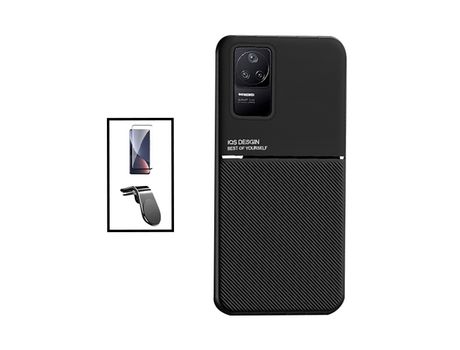 Kit Funda Magnetic Lux + 5D Full Cover + Soporte Magnético L Safe Driving para Xiaomi Poco F4 5G - Negro