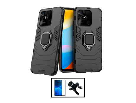 Kit Película de Cristal Templado 5D Full Cover + Funda 3X1 Military Defender + Soporte Magnético de coche reforzado para Xiaomi Redmi 10 Power - Ne...