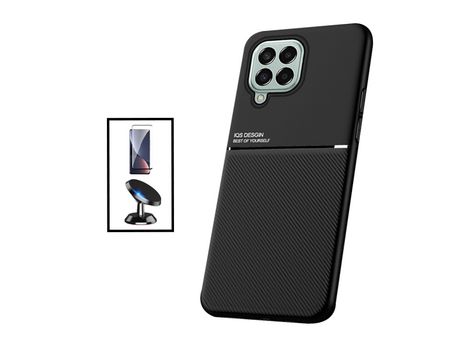 Kit Funda Magnetic Lux + 5D Full Cover + Soporte Magnético de coche para Samsung Galaxy M53 - Negro
