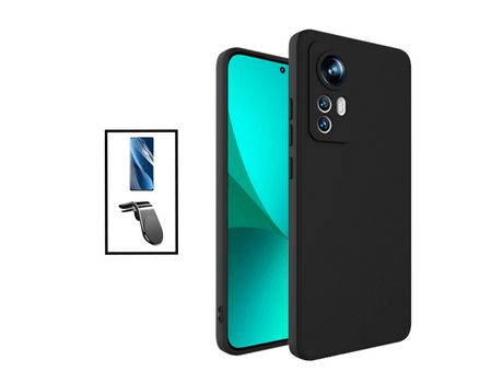 Kit Película Hydrogel Full Cover Frente + Funda Silicona + Soporte Magnético L Safe Driving coche para Xiaomi 12 Pro ( Dimensity ) - Negro