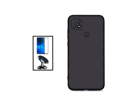 Kit Película de Cristal Templado 5D Full Cover + Funda Silicona + Soporte Magnético de coche para Xiaomi Redmi 10 Power - Negro