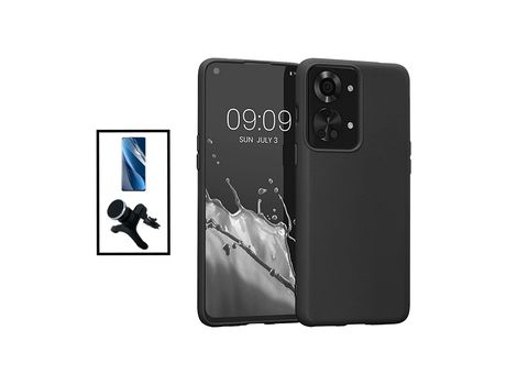 Kit Película Hydrogel Full Cover Frente + Funda Silicona + Soporte Magnético de coche reforzado para OnePlus Nord 2T - Negro