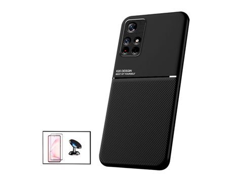 Kit Funda Magnetic Lux + 5D Full Cover + Soporte Magnético de coche para Xiaomi Redmi Note 11S 5G - Negro