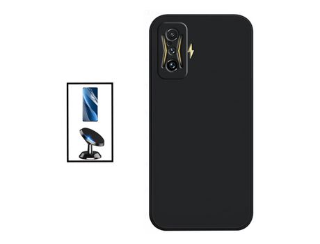 Kit Película Hydrogel Full Cover Frente + Funda Silicona + Soporte Magnético de coche para Xiaomi Poco F4 GT - Negro