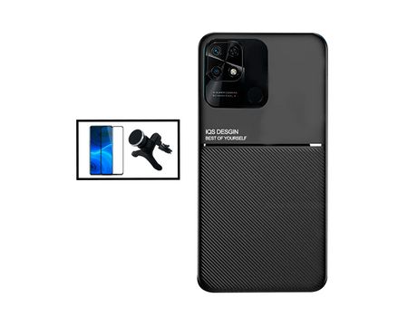 Kit Funda Magnetic Lux + 5D Full Cover + Soporte Magnético de coche reforzado para Xiaomi Poco C40 - Negro