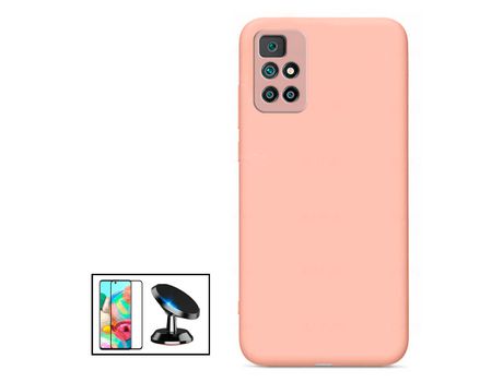 Kit Película de Cristal Templado 5D Full Cover + Funda Silicona + Soporte Magnético de coche para Xiaomi Redmi Note 11S 5G - Rosa