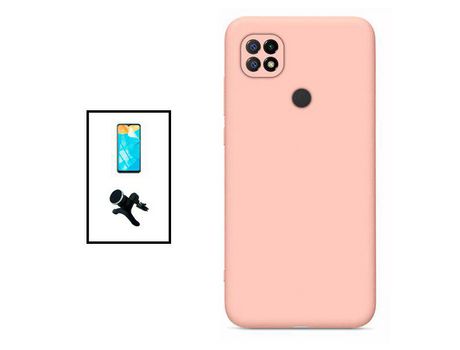 Kit Película Hydrogel Full Cover Frente + Funda Silicona + Soporte Magnético de coche reforzado para Xiaomi Redmi 10 Power - Rosa