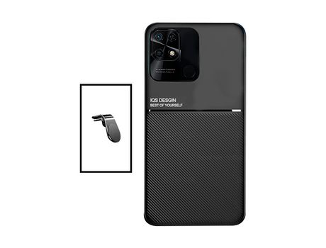 Kit Funda Trasera Magnética Anti Choque + Soporte de Coche Magnético L para Xiaomi Poco C40 - Negro