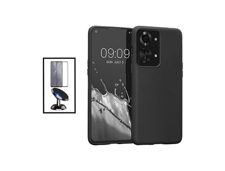 Kit Película de Cristal Templado GorilasGlass + Funda Protección Trasera Silicona + Soporte Magnético para OnePlus Nord 2T - Negro