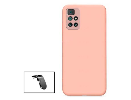 Kit Soporte de Coche Magnético L + Funda Protección Trasera Silicona para Xiaomi Redmi Note 11S 5G - Rosa
