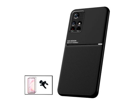 Kit Funda Magnetic Lux + 5D Full Cover + Soporte Magnético de coche reforzado para Xiaomi Redmi Note 11S 5G - Negro