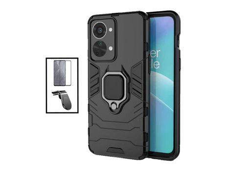 Kit Película de Cristal Templado GorilasGlass + Funda de Protección Militar Magnética + Soporte de Coche Magnético L para OnePlus Nord 2T - Negro