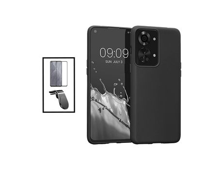 Kit Película de Cristal Templado GorilasGlass + Funda Protección Trasera Silicona + Soporte de Coche Magnético L para OnePlus Nord 2T - Negro
