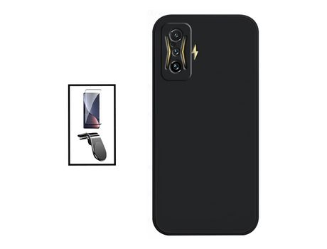 Kit Película de Cristal Templado 5D Full Cover + Funda Silicona + Soporte Magnético L Safe Driving coche para Xiaomi Poco F4 GT - Negro