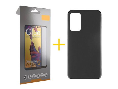 Pack 1 X Película de Cristal Templado Full + Funda skyhe por Xiaomi Mi 10T Pro Silicona Liso Negro