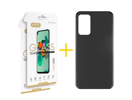 Pack 2 X Película de Cristal Templado 2.5D + Funda Accetel por Xiaomi Mi 10T Pro Silicona Liso Negro