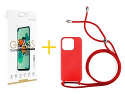 Pack 1 X Película de Cristal Templado 2.5D + Funda skyhe por Xiaomi Redmi 10C Gel con Cordón Rojo