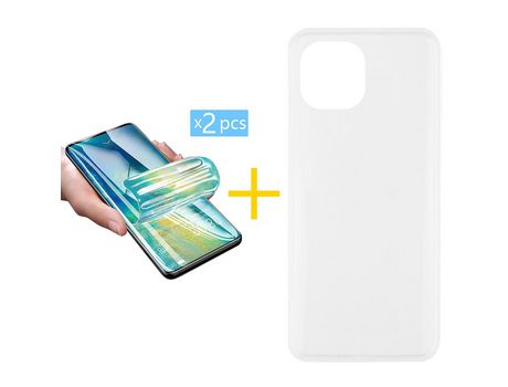 Pack 2 X Película de Cristal Templado Hidrogel + Funda skyhe por Samsung Galaxy A03 Core Silicona Liso Incoloro Clear
