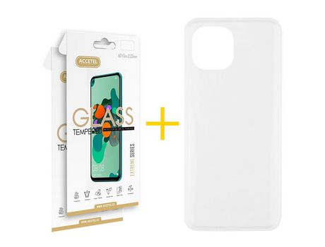 Pack 2 X Película de Cristal Templado 2.5D + Funda Accetel por Samsung Galaxy A03 Core Silicona Liso Incoloro Clear