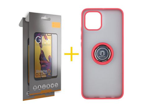 Pack 2 X Película de Cristal Templado Full + Funda skyhe por Samsung Galaxy A03 Core Gel Bumper con Anillo Rojo