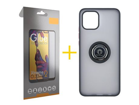 Pack 1 X Película de Cristal Templado Full + Funda skyhe por Samsung Galaxy A03 Core Gel Bumper con Anillo Negro