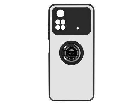 Funda bimaterial para Xiaomi Poco M4 Pro con anillo metálico portavideos Negro