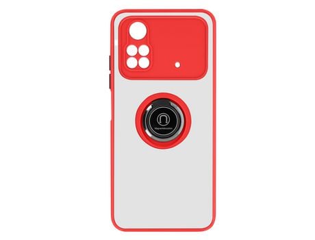 Funda bimaterial para Xiaomi Poco M4 Pro con anillo metálico portavideos Rojo