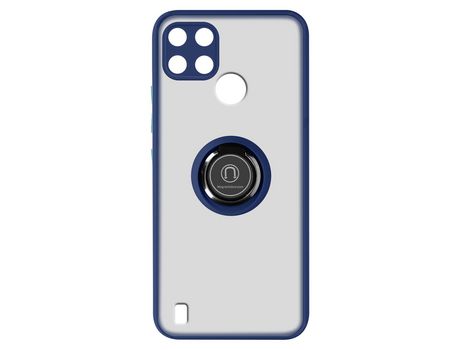 Funda Realme C21Y / C25Y Dos Materiales Anillo Metálico Soporte Azul