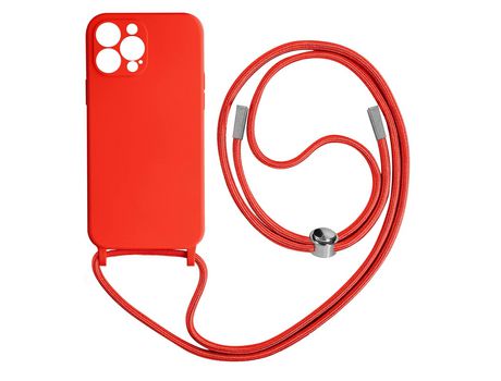 Funda Cordón para iPhone Pro Max Semirrígida Collar Bandolera 80cm rojo