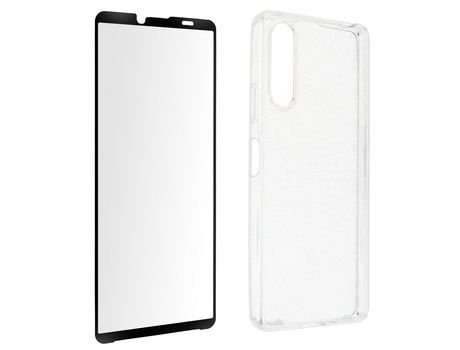 FundaSony Xperia 10 IV y G82 suave en gel de silicona Cristal templado 9H Negro