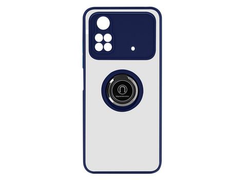 Funda bimaterial para Xiaomi Poco M4 Pro con anillo metálico portavideos Azul