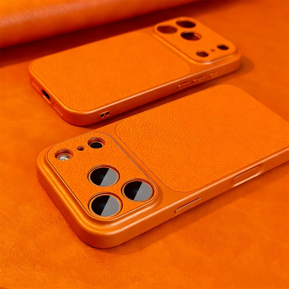 (iphone 12pro Naranja)funda Para Teléfono Color Caqui Con Textura De Lichi Mate,marco A Prueba De Golpes,cubierta Trasera A Prueba De Golpes