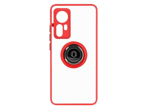 Funda bimaterial para Xiaomi 12 Pro con anillo metálico portavideos Rojo
