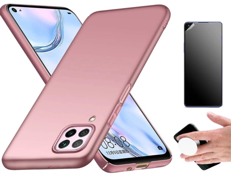 Kit Carcasa Y Protector Huawei P40 Lite E Ultimatte Turtleshell Rígido Y Popsocket Rosa