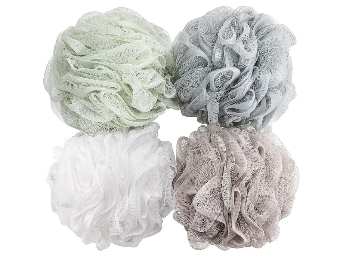 Esponja De Baño De Lufa 60 G, 4 Unidades. Espuma De Lujo, Material Ecológico Con Cordón Para Colgar.