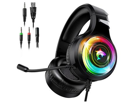 Auriculares para juegos Rgb Ps4/Ps5 Nintendo Switch Xbox One, auriculares para juegos con controlador de 50Mm, sonido envolvente y micrófono HD 360...