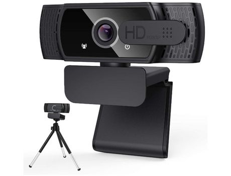 Cámara web HD de 1080P con cubierta de privacidad y trípode USB y micrófono integrado con cancelación de ruido de rotación de 360 para Mac OS Windo...