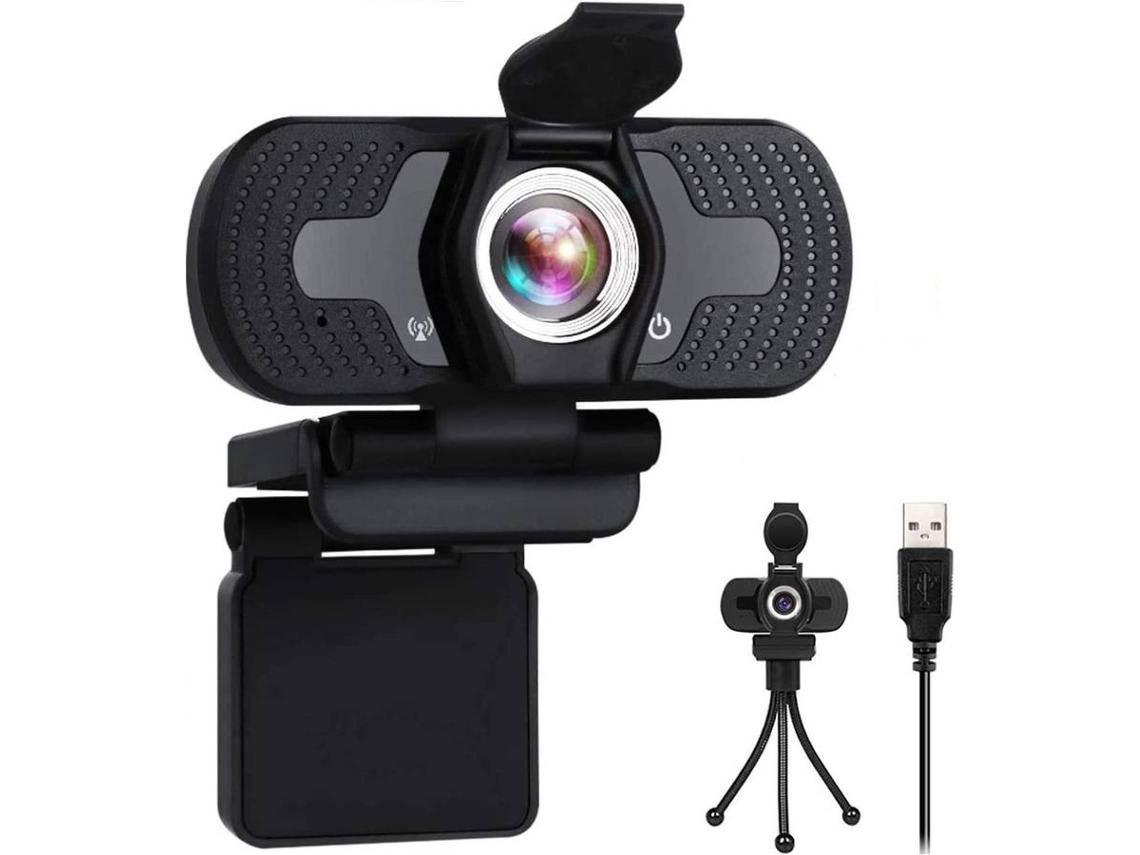 YIZHOOD Cámara web 1080P con trípode para micrófono y cubierta de privacidad Cámara web Plug And Play Cámara web giratoria 360 Cámara web de transmisiónNegro YIZHOOD