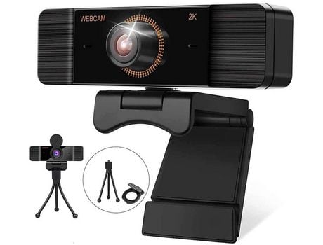 YIZHOOD Cámara web HD 2K con micrófono para PC, portátil, escritorio, cámara web 1440P con cubierta de privacidad y trípode, cámara de vídeo gran a...