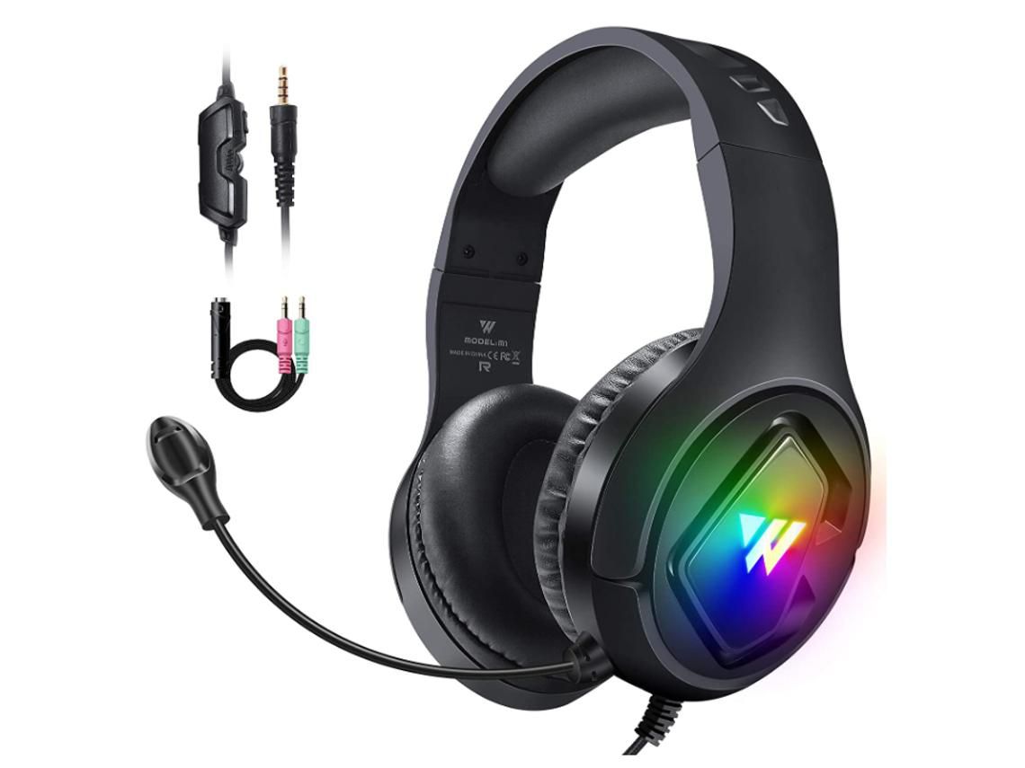 Auriculares para juegos con micrófono, sonido envolvente, auriculares para jugadores profesionales con micrófono y auriculares LED con cancelación de ruido YIZHOOD