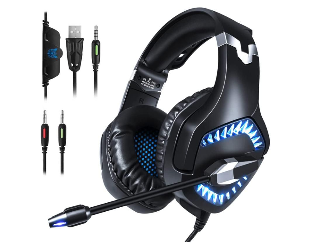Auriculares para juegos supraaurales con micrófono, luz LED, cancelación de ruido y control de volumen para computadora portátil, Mac, Nintendo YIZHOOD