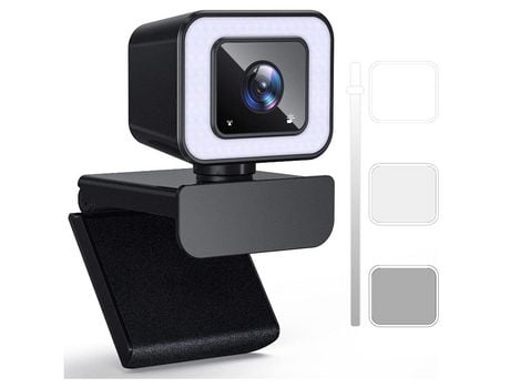 Cámara web HD de 1080P con anillo de luz. Cámara Web con Micrófono para Escritorio.Plug And Play Ajuste Giratorio de 360º para Video Chat/Portátil ...