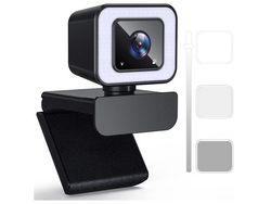 Cámara web HD de 1080P con anillo de luz. Cámara Web con Micrófono para Escritorio.Plug And Play Ajuste Giratorio de 360º para Video Chat/Portátil Negro YIZHOOD