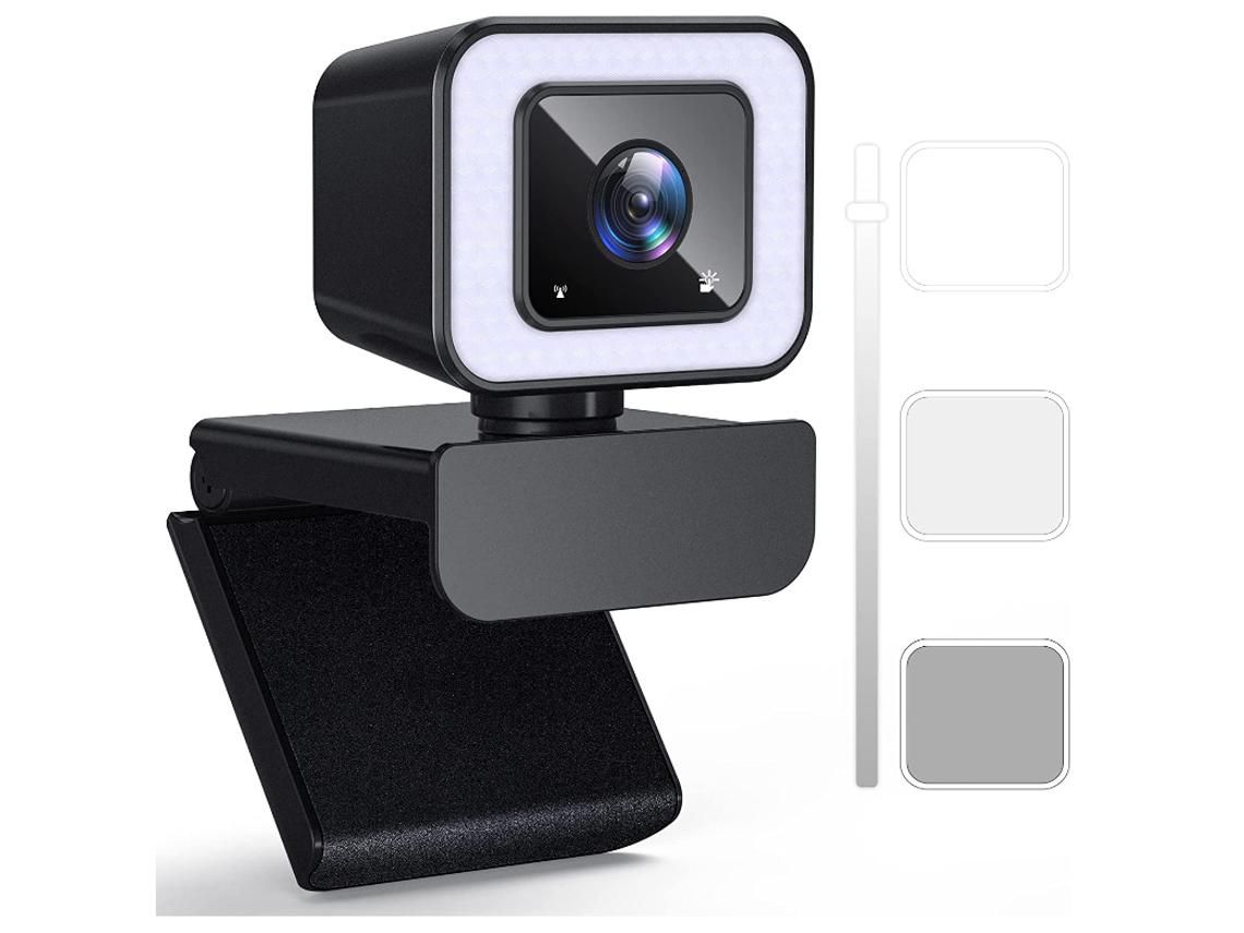 Cámara web HD de 1080P con anillo de luz. Cámara Web con Micrófono para Escritorio.Plug And Play Ajuste Giratorio de 360º para Video Chat/Portátil Negro YIZHOOD